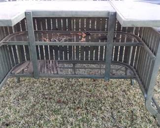 Bar for outside with stools. Glass top.  Solid, but dirty.