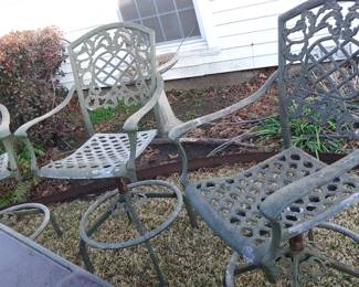 Very Nice Iron Bar and Stools.  Will need a good cleaning. Sturdy, heavy and solid.