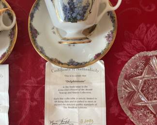 3 piece tea cup set w/ certificate of authenticity. - "Delphinium"