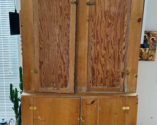 Stripped pine antique cabinet: 80” t x 17 d x 46” w