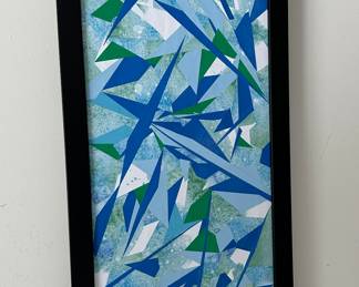 "Blue Rhapsody" collage on canvas by Barbara Kennison 12” x 22”