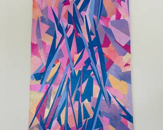 "Matisse Blue Kachina" Collage on canvas original by Barbara Kennison 15” x 30” 