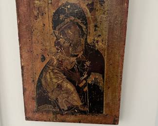 Antique Icon Mother and Child from France 9” x 12”