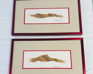 "Shape, Line and Colors Variation" (1 and 2) original paper and oil crayon mixed media by Barbara Kennison 19” x 11” each