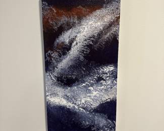 "Cascading Water Mixed With Snow" original acrylic on canvas by Barbara Kennison 20” x 10”