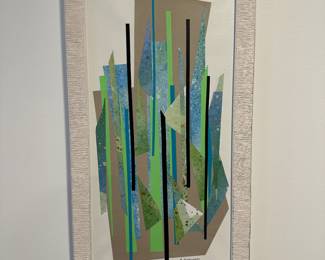 "Spring Green" original collage on canvas by Barbara Kennison 22” x 12”