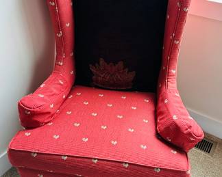 Ethan Allen De Korne red rooster upholstered wingback chair