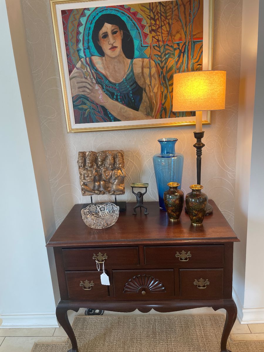 Entrance Hall with Chippendale server and wonderful original Barbara Gallagher painting 