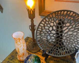 One of a pair Steuben “Aureen “ trumpet lamps