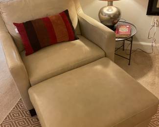 Wonderful cream leather armchair with ottoman 