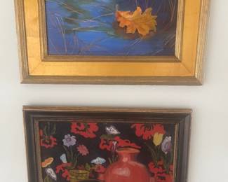 Top : Montgomery artist Judi Hooks  Leaf still life
Bottom M G Weeks oil on board still life