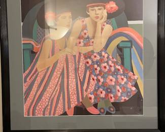 Wonderful gouache painting of 2 women 