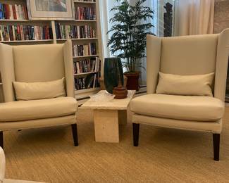 Pair of cream leather contemporary chairs