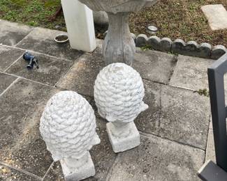 Concrete birdbath and finials 