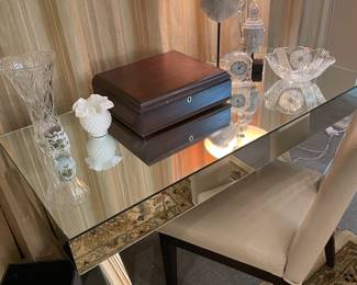 Mirrored desk with leather chair 
