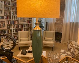 On of a pair of contemporary glass lamps 
