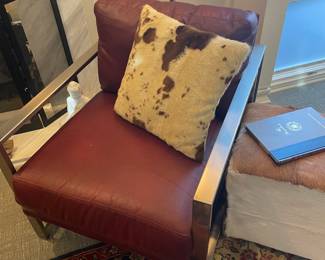 Contemporary Polished steel and leather armchair ( one of a pair)