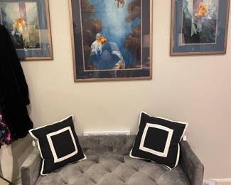 Birmingham artist Micheaux goldfish watercolors and gray velvet bench