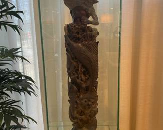 Mid nineteenth century oriental export carving of Neptune hunting fish