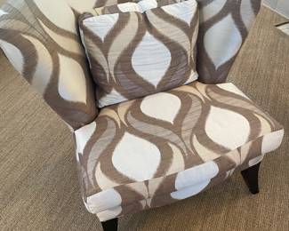 One of a pair of silk upholstered contemporary chairs