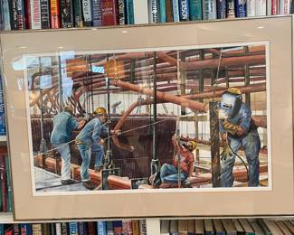 Richard Low Evans watercolor “ Hanging the Boiler” Power Plant/ Union Camp/ Savannah”
