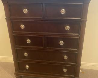 Contemporary mahogany chest with Egyptian plates