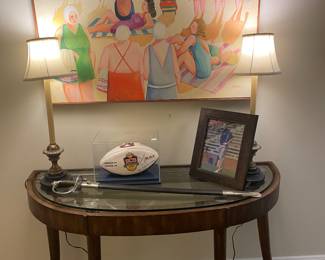 Contemporary mahogany glass top console