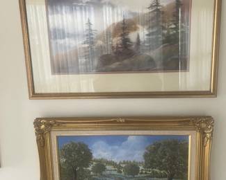 Top : Ralph Taylor watercolor landscape 
Bottom: Cummings “ Blue bells “ oil painting 