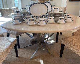 Italian marble and steel contemporary round dining table 