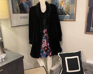 Signed and numbered Barabra Gallagher Jubilee poster with 1980’s Peter Nall mannequin with fur jacket 