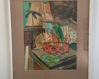 Wonderful Clark Walker watercolor “Green Parrot “