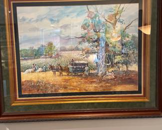 Rare to the market original commissioned Alabama artist Jack DeLoney watercolor “Cotton Hatvest”