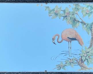 Reverse decoupaged Deco style flamingo mirror