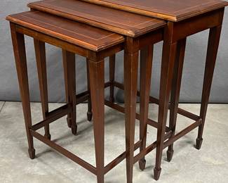 Group of three mahogany inlaid nesting tables