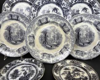 Assorted mulberry ironstone plates