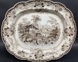 Staffordshire "Genevese" brown stone and white platter