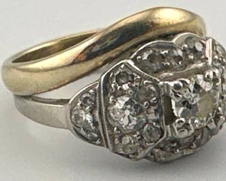 14kt, platinum diamond ring with attached band; 1/2 ctw