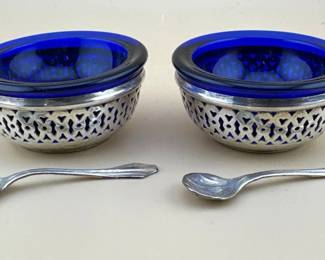 Pair of Webster sterling salt cellars with spoons