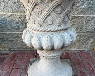 Large single faux concrete (fiberglass/silestone) footed urn