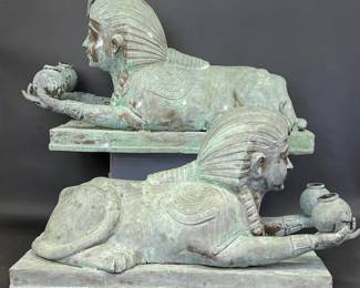 Pair of bronze sphinx garden ornaments
