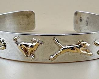 Sterling and 14kt signed T. Lynn dog cuff