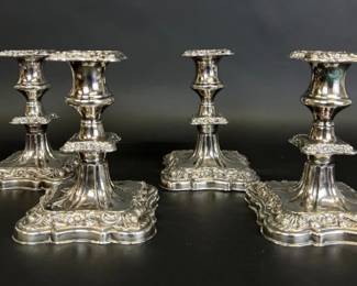 English silver plate candlesticks (4)