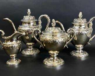 Baltimore Andrew Ellicott Warner, ca 1850 4 piece coin silver tea service