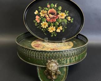 Tole painted footed stand top and small tray