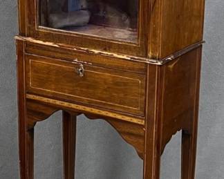 Petite inlaid mahogany curio cabinet on stand