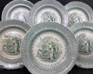 Staffordshire green and white plates