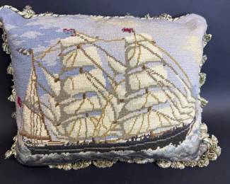 Needlepoint ship pillow