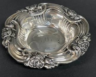 Sterling embossed monogrammed M candy dish