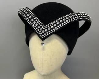 Jack McConnell vintage ladies felt and rhinestone statement hat