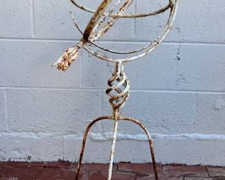 White cast iron armillary rotating sphere on stand